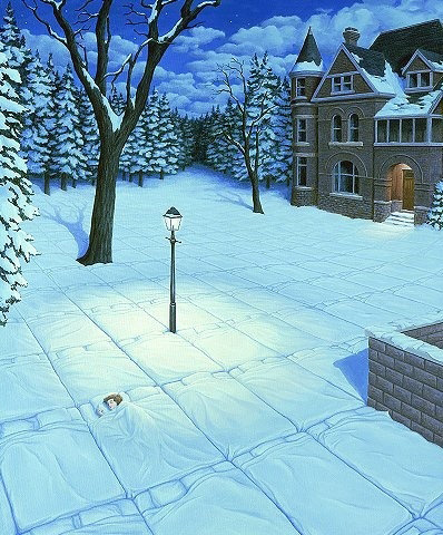 雪地上的床，睡在雪地上。