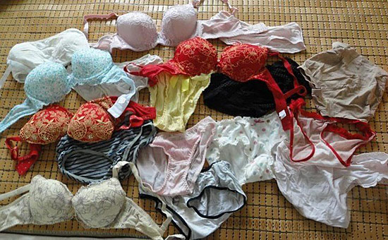 女生宿舍里玲琅满目的内衣内裤。