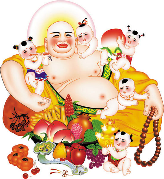 墙画版弥勒佛