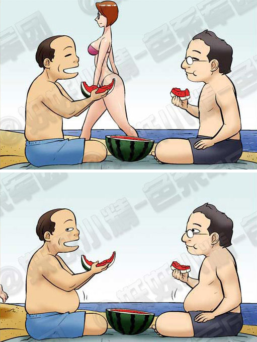 美女路过时，男人的肚子和颜色。