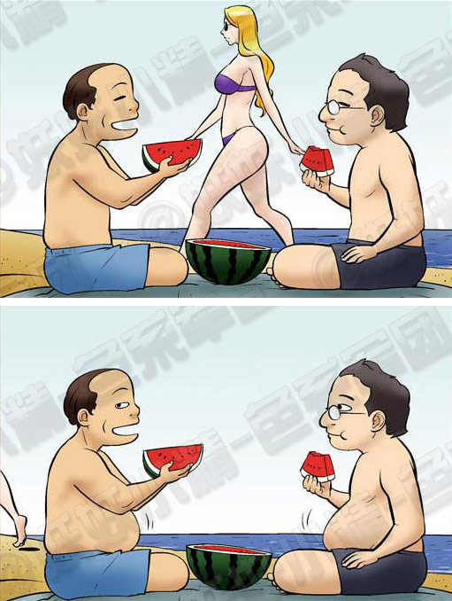 美女离开时，男子的肚子和颜色。